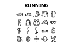 running accessories shoes watch icons set vector Product Image 1