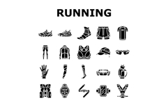 running accessories shoes watch icons set vector Product Image 1