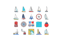 sailing sport yacht regatta icons set vector Product Image 1