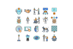 social robotics ai interaction icons set vector Product Image 1