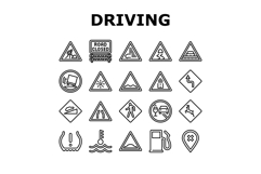 car driving obstacles road icons set vector Product Image 1