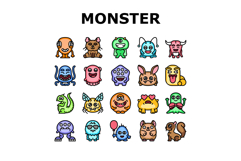 cute monster adorable fluffy icons set vector Product Image 1