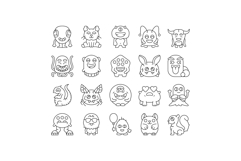 cute monster adorable fluffy icons set vector Product Image 1