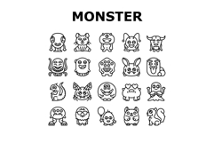 cute monster adorable fluffy icons set vector Product Image 1