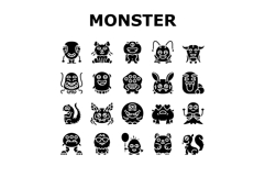 cute monster adorable fluffy icons set vector Product Image 1