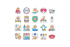 child care nurse pediatric icons set vector Product Image 1