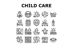 child care nurse pediatric icons set vector Product Image 1