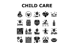 child care nurse pediatric icons set vector Product Image 1