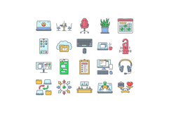 hybrid work model remote icons set vector Product Image 1