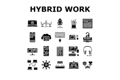 hybrid work model remote icons set vector Product Image 1