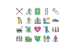 nordic walking exercise outdoor icons set vector Product Image 1
