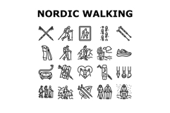 nordic walking exercise outdoor icons set vector Product Image 1