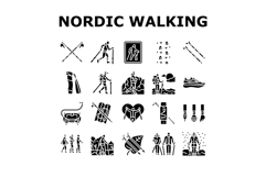 nordic walking exercise outdoor icons set vector Product Image 1