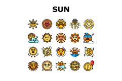 cute sun character sunny icons set vector Product Image 1