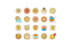 cute sun character sunny icons set vector Product Image 1