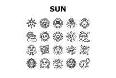 cute sun character sunny icons set vector Product Image 1