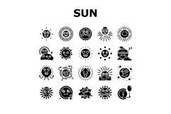 cute sun character sunny icons set vector Product Image 1