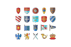 medieval heraldry shield icons set vector Product Image 1