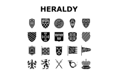 medieval heraldry shield icons set vector Product Image 1