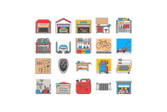 garage storage tools icons set vector Product Image 1