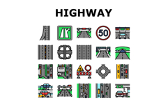 highway road lane icons set vector Product Image 1