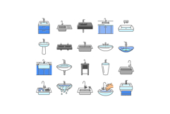 sink porcelain drain faucet icons set vector Product Image 1