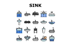 sink porcelain drain faucet icons set vector Product Image 1