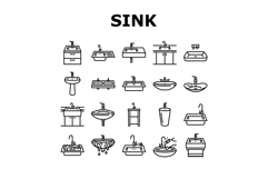 sink porcelain drain faucet icons set vector Product Image 1