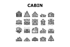 wooden cabin log icons set vector Product Image 1