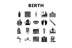 birth pregnancy newborn infant icons set vector Product Image 1