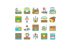 pesticide pollution agriculture icons set vector Product Image 1