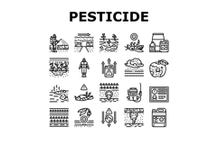 pesticide pollution agriculture icons set vector Product Image 1