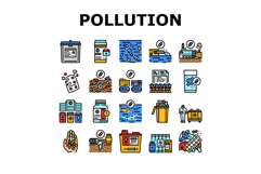 pharmaceutical pollution icons set vector Product Image 1