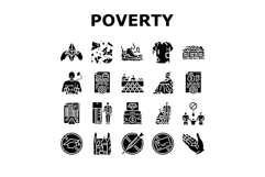 poverty inequality unemployment icons set vector Product Image 1