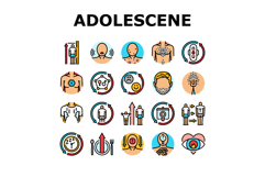 adolescence puberty growth icons set vector Product Image 1