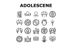 adolescence puberty growth icons set vector Product Image 1