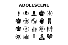 adolescence puberty growth icons set vector Product Image 1