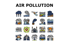 air pollution smog emissions icons set vector Product Image 1