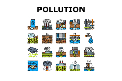 heavy metal pollution icons set vector Product Image 1
