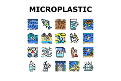 microplastic pollution ocean icons set vector Product Image 1