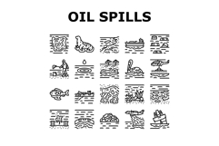 oil spills pollution cleanup icons set vector Product Image 1