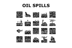 oil spills pollution cleanup icons set vector Product Image 1