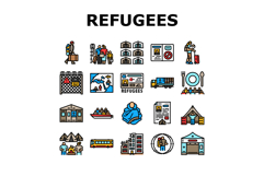 refugees asylum crisis icons set vector Product Image 1