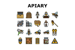 apiary beekeeping bees icons set vector Product Image 1