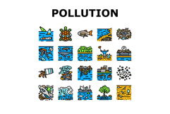 plastic pollution microplastics icons set vector Product Image 1