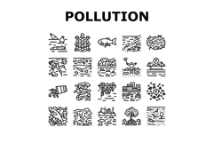 plastic pollution microplastics icons set vector Product Image 1