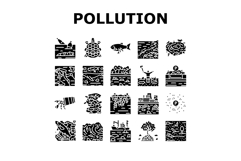 plastic pollution microplastics icons set vector Product Image 1