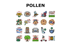 pollen allergy bees flowers icons set vector Product Image 1