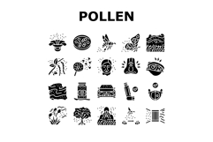 pollen allergy bees flowers icons set vector Product Image 1