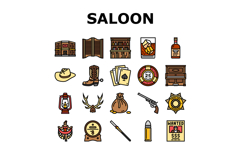 saloon western wild west icons set vector Product Image 1